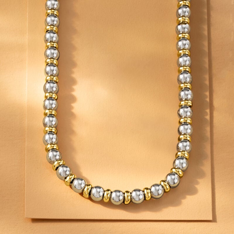 Italian Sterling Silver and 22kt Gold Over Sterling Bead Necklace image number 3