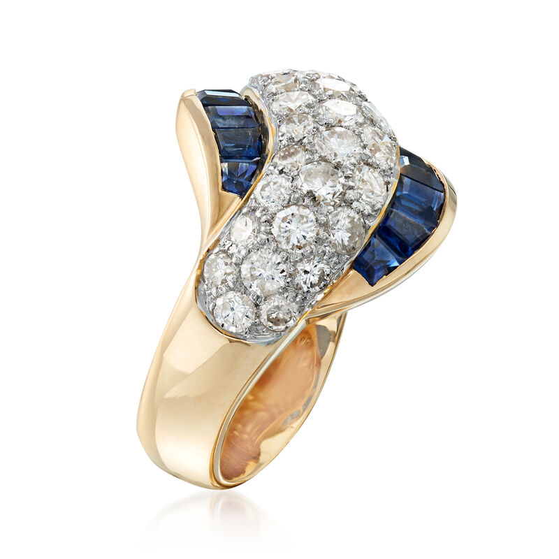 C. 1990 Vintage 2.28 ct. t.w. Diamond and 2.22 ct. t.w. Sapphire Sash Ring in 18kt Yellow Gold image number 2