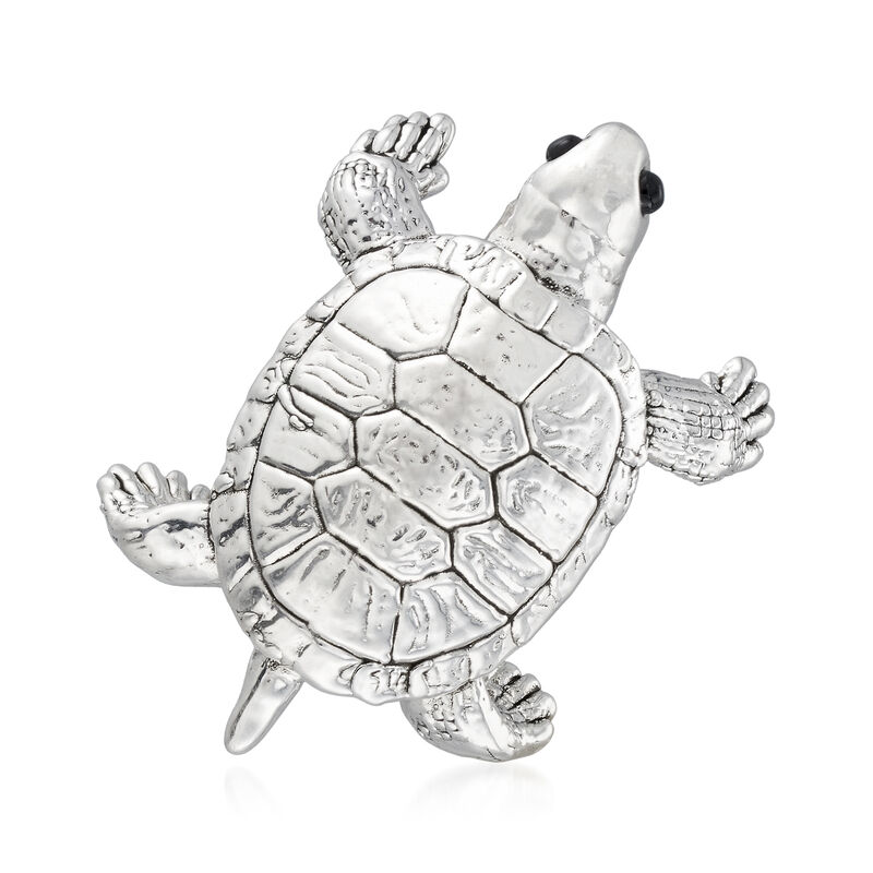 Sterling Silver Over Resin Turtle Pin/Pendant with Black Onyx image number 0