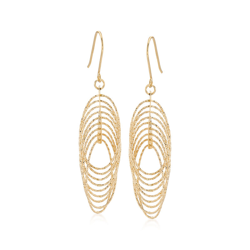 14kt Yellow Gold Textured and Polished Multi-Oval Drop Earrings image number 0