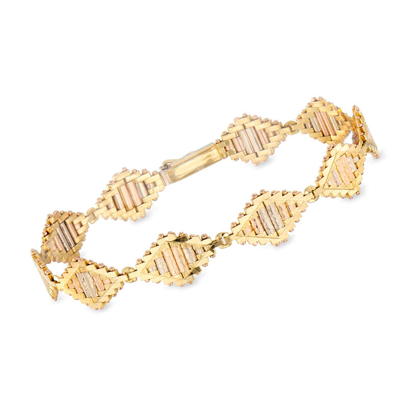 C. 1980 Vintage 18kt Tri-Colored Gold Geometric Link Bracelet. 7.5&quot; image number 0
