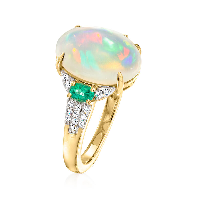Ethiopian Opal Ring with .30 ct. t.w. Emeralds and .17 ct. t.w. Diamonds in 14kt Yellow Gold image number 2