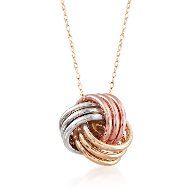 14kt Tri-Colored Gold Love Knot Pendant Necklace image number 0