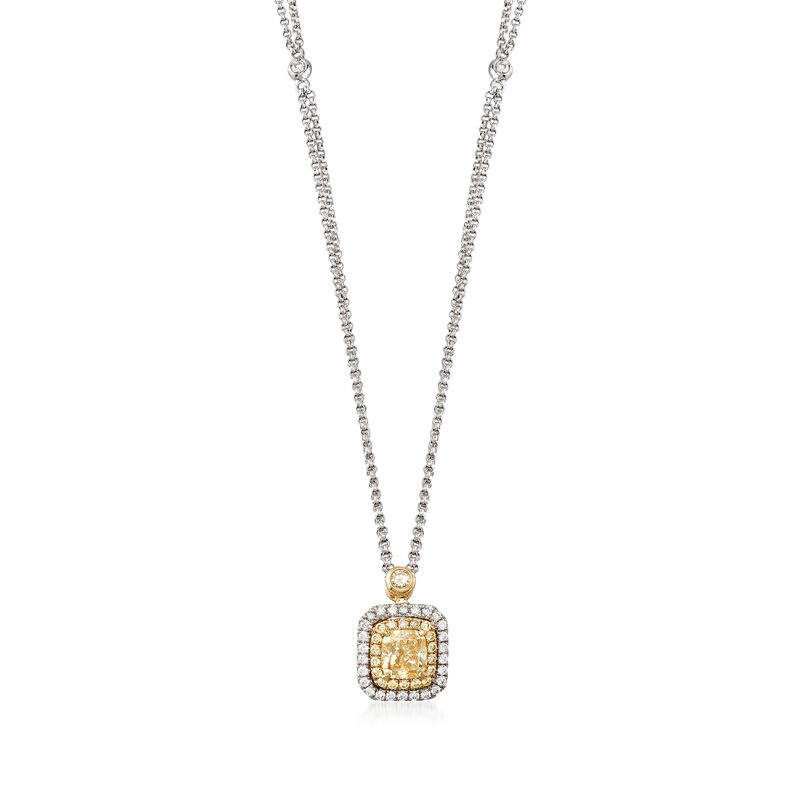 .91 ct. t.w. Yellow Diamond Necklace with Diamond Accents in 18kt Two-Tone Gold image number 0
