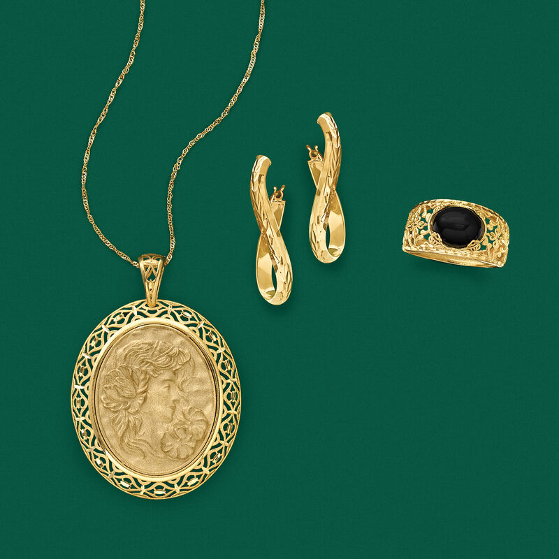 Italian Black Agate Filigree Ring in 14kt Yellow Gold image number 4