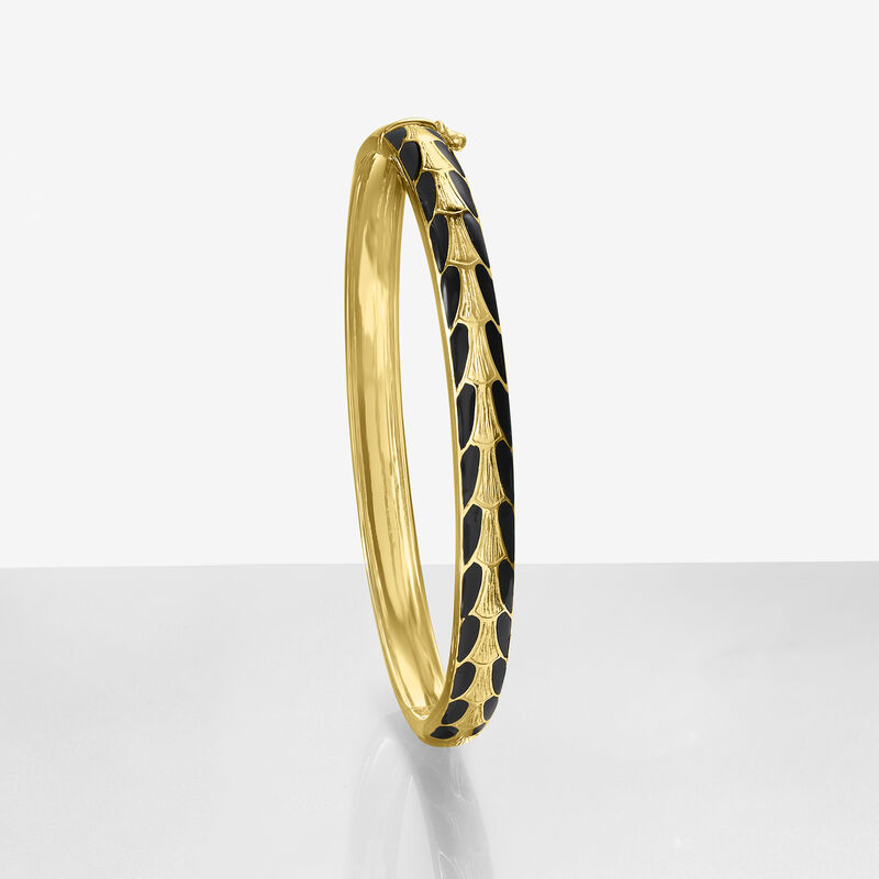 Black Enamel Art Deco-Style Bangle Bracelet in 18kt Gold Over Sterling image number 2