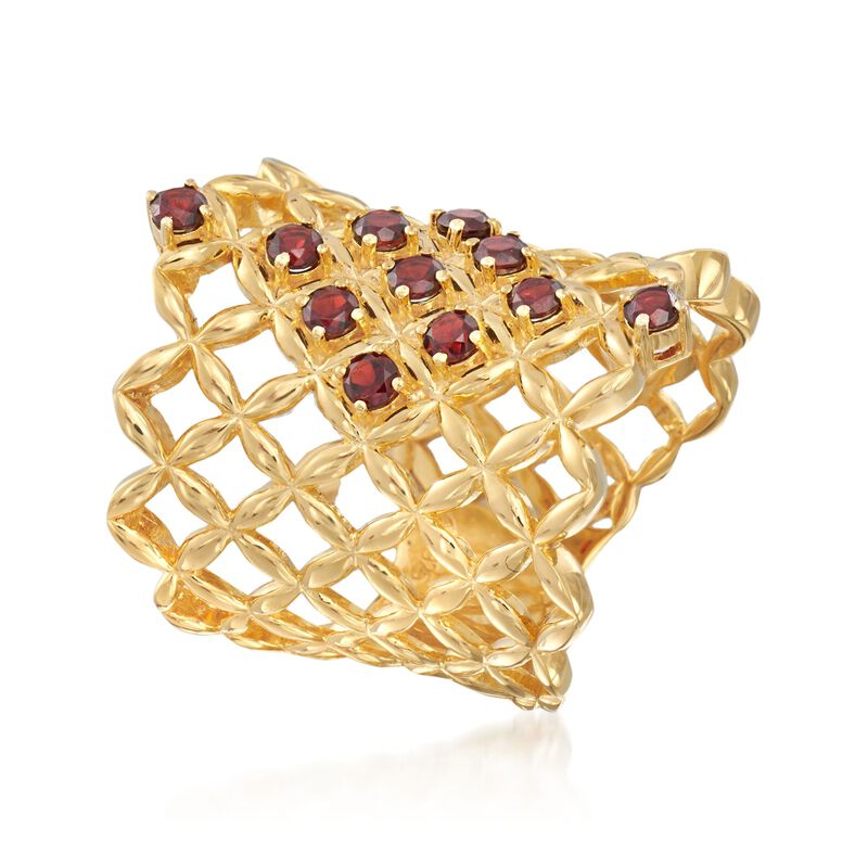 .80 ct. t.w. Burgundy Garnet Latticework Ring in 18kt Gold Over Sterling image number 2
