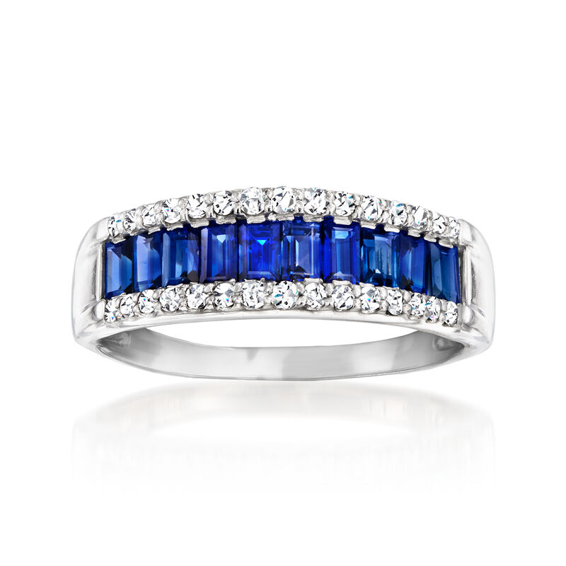 C. 1990 Vintage 1.15 ct. t.w. Sapphire Ring with .23 ct. t.w. Diamonds in Platinum. Size 7.5 image number 0