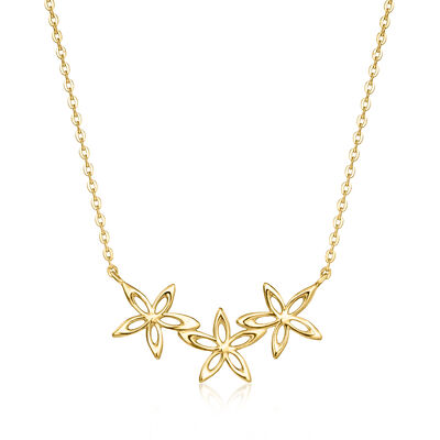 Italian 10kt Yellow Gold Flower Trio Necklace