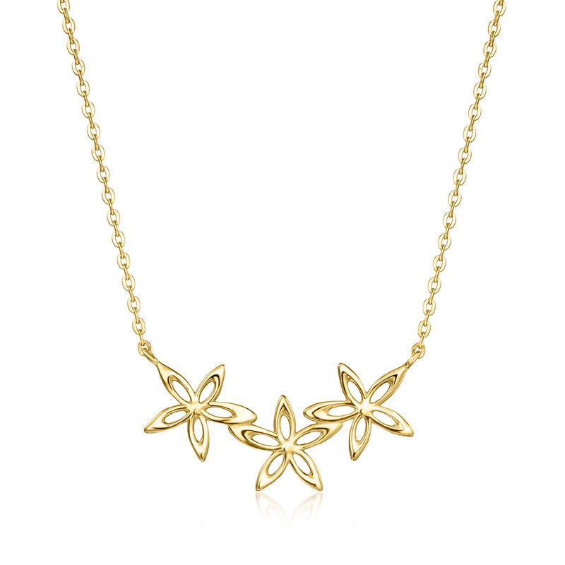 Italian 10kt Yellow Gold Flower Trio Necklace image number 0
