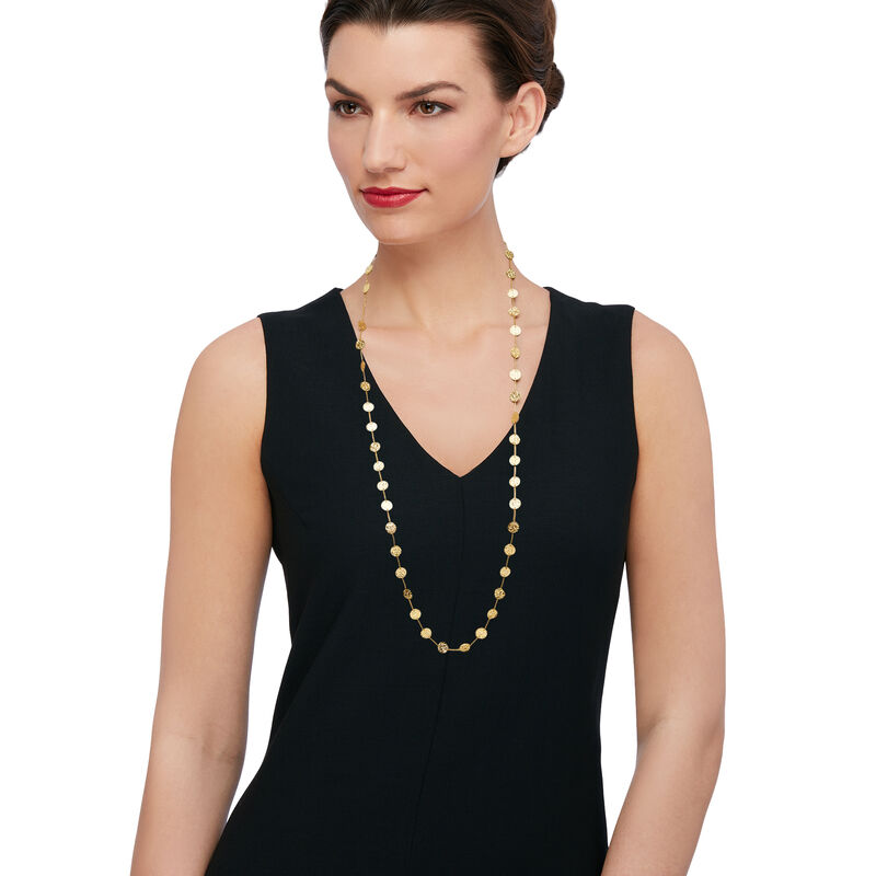 14kt Yellow Gold Hammered Disc Station Necklace image number 1