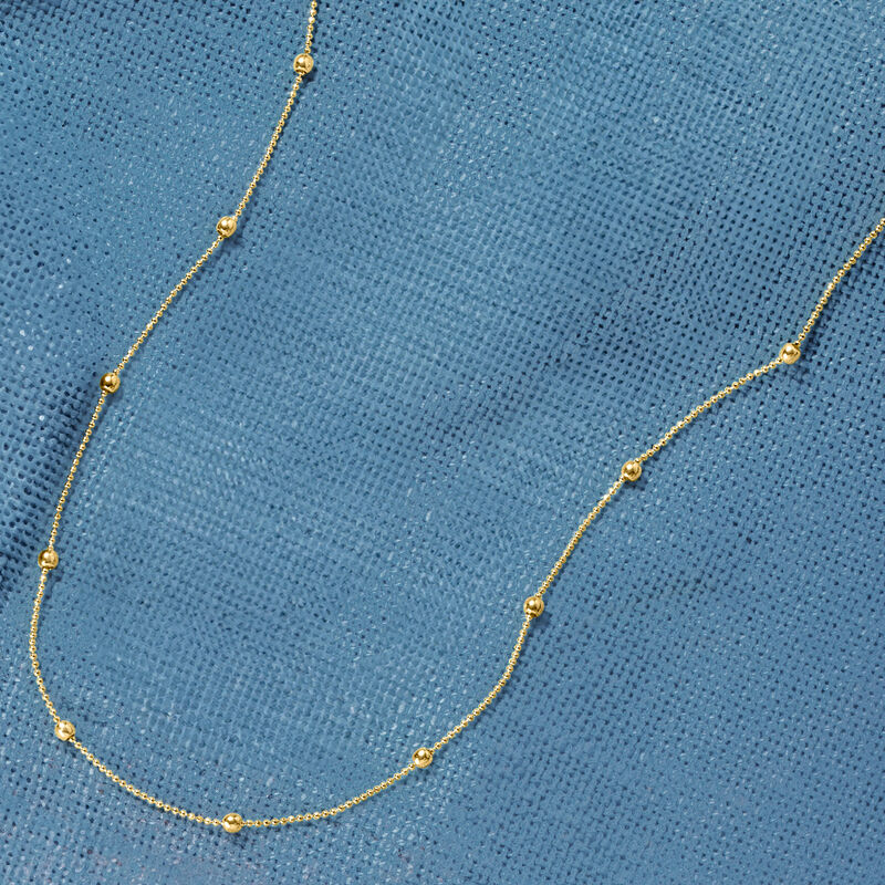 2mm 14kt Yellow Gold Bead Station Necklace. 24&quot; image number 2