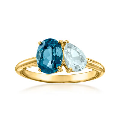 1.80 Carat London Blue Topaz and .60 Carat Aquamarine Toi et Moi Ring in 18kt Gold Over Sterling