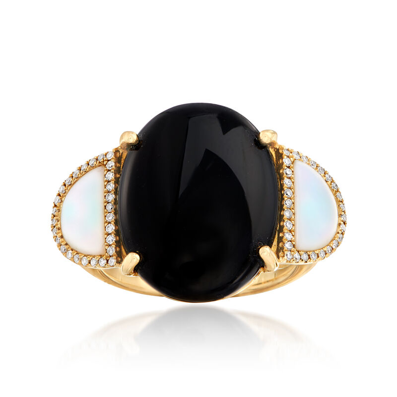 Black Onyx and Mother-Of-Pearl Ring with .16 ct. t.w. Diamonds in 14kt Yellow Gold image number 0