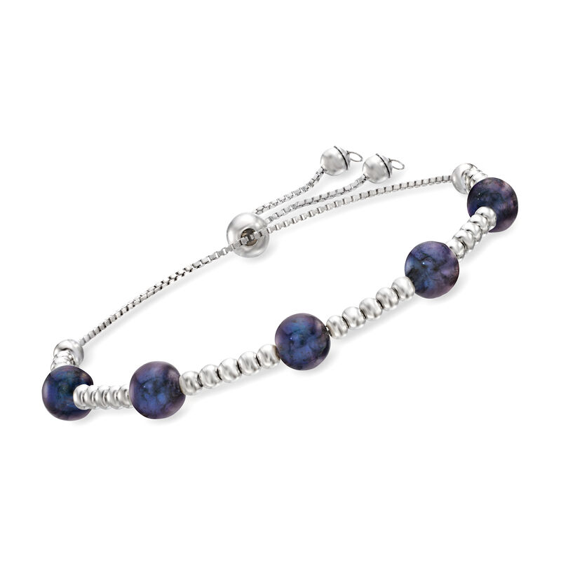 7-7.5mm Black Cultured Pearl and Sterling Silver Bead Station Bolo Bracelet  image number 0