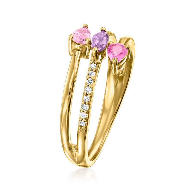 .30 ct. t.w. Multi-Gemstone Bypass Ring with Diamonds in 14kt Yellow Gold. Size 7 image number 2