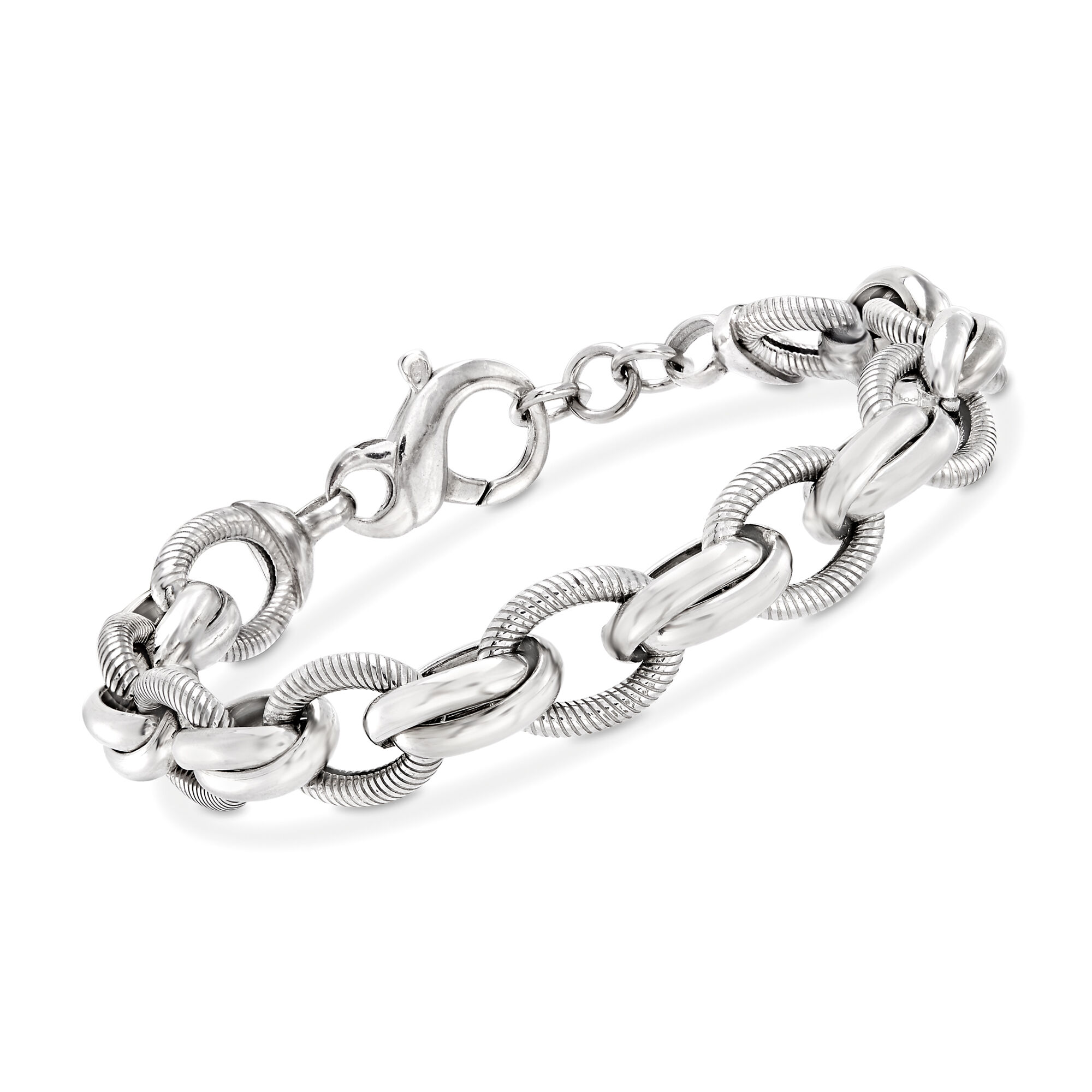 Italian Sterling Silver Textured and Polished Multi-Link