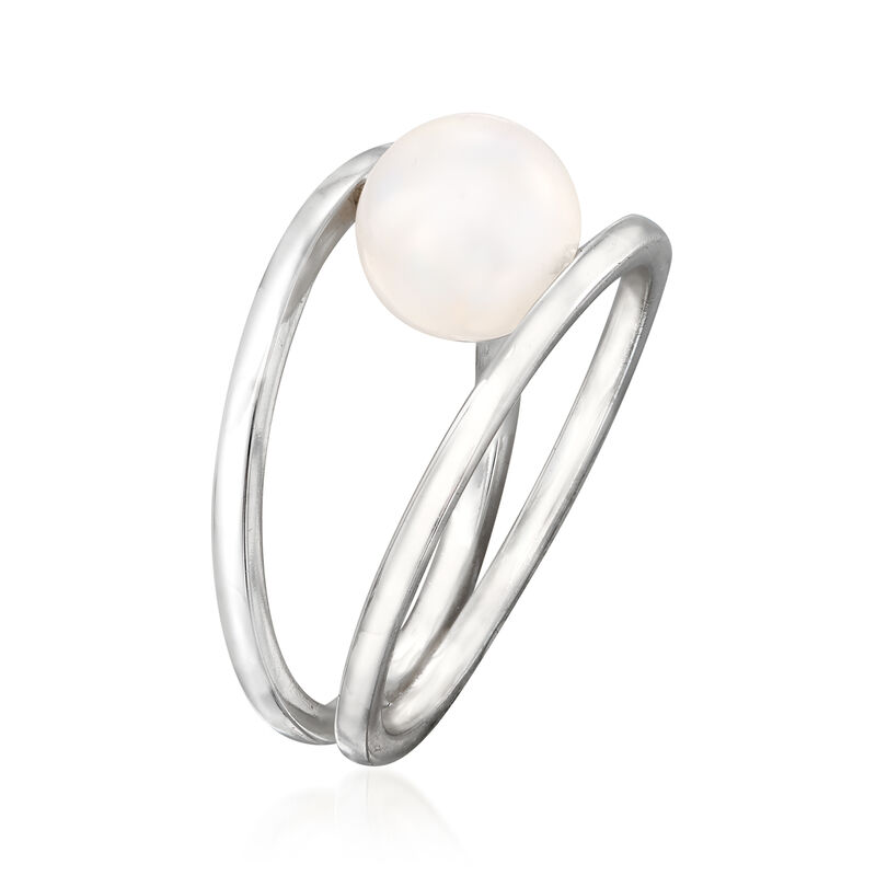 8mm Cultured Pearl Double Open-Circle Ring in Sterling Silver image number 2