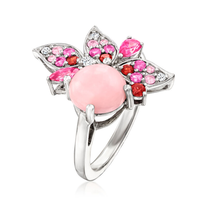 Pink Opal and .68 ct. t.w. Multi-Gemstone Flower Ring in Sterling Silver image number 2