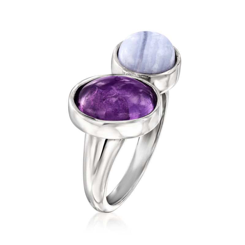 Blue Agate and 2.80 Carat Amethyst Toi et Moi Ring in Sterling Silver image number 2