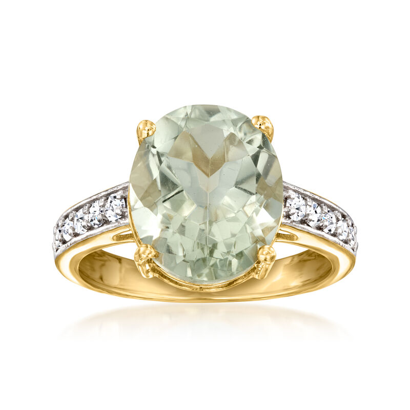 3.80 Carat Prasiolite Ring with .25 ct. t.w. Lab-Grown Diamonds in 18kt Gold Over Sterling image number 0