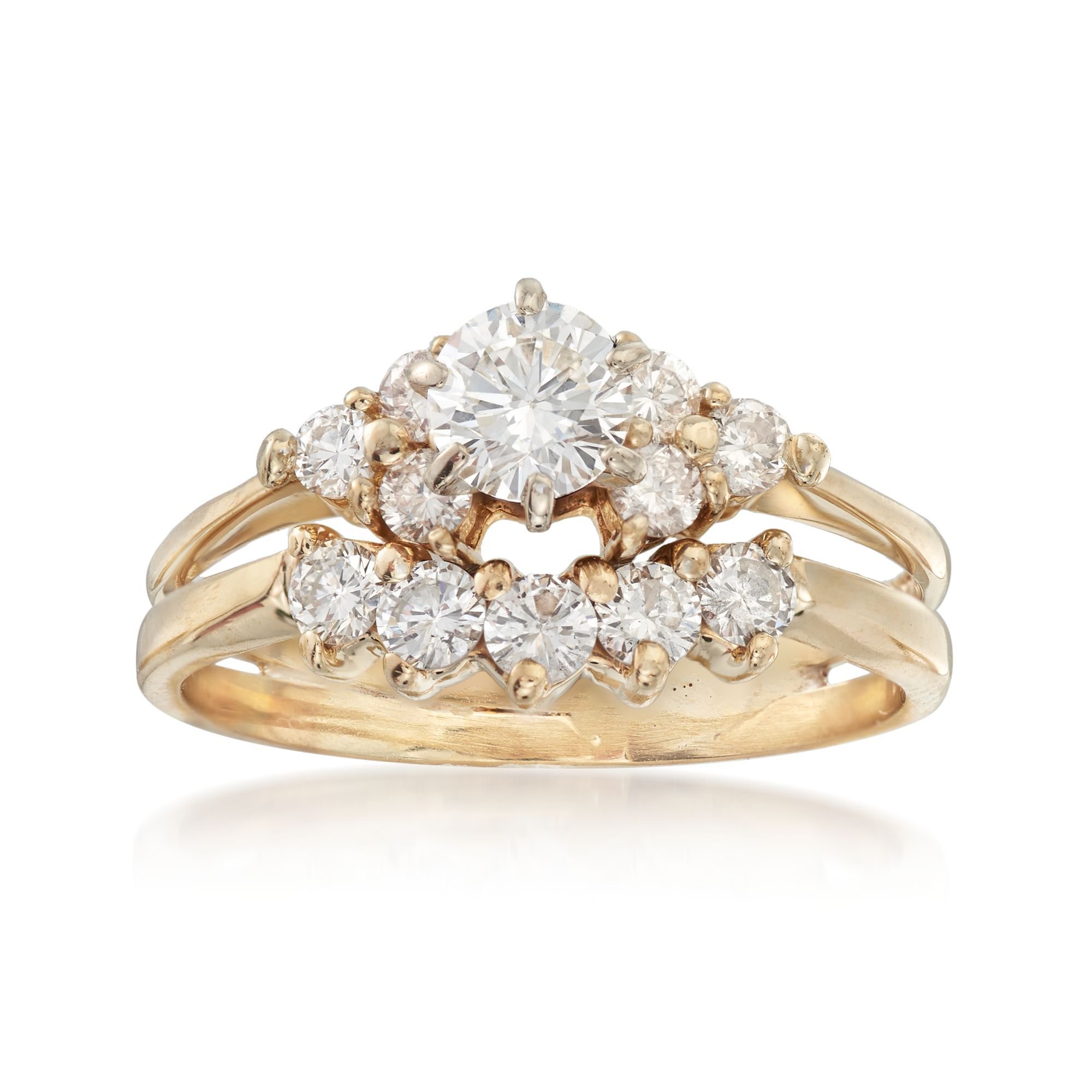 C. 2000 Vintage 1.13 ct. t.w. Diamond Bridal Set Engagement and Wedding Rings in 14kt Yellow Gold
