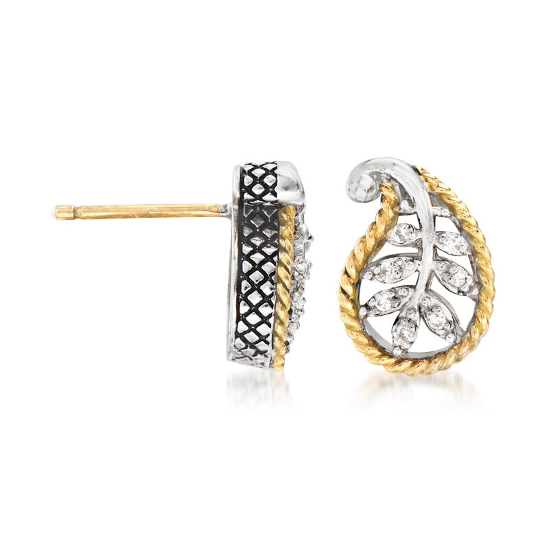 Andrea Candela Diamond-Accented Leaf Earrings in Sterling Silver with 18kt Yellow Gold image number 2