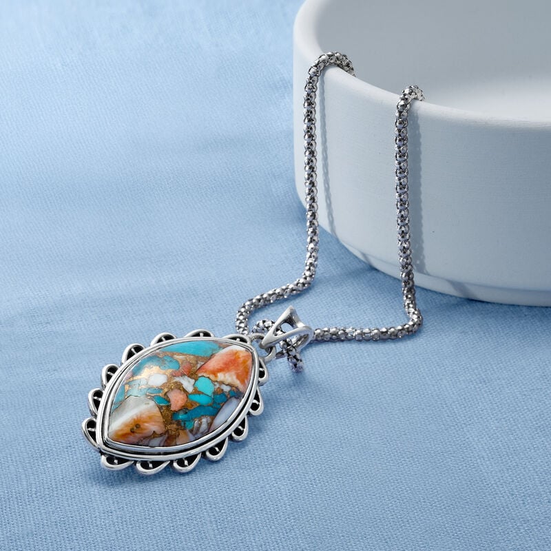 Marquise Turquoise Pendant Necklace in Sterling Silver image number 2
