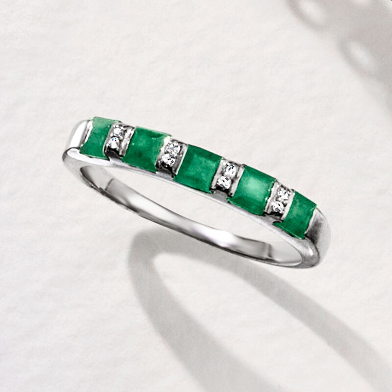 .70 ct. t.w. Emerald Ring with Diamonds in Sterling Silver image number 3