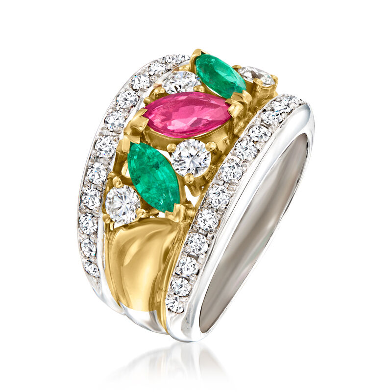 C. 1980 Vintage 1.30 ct. t.w. Multi-Gemstone and 1.11 ct. t.w. Diamond Cocktail Ring in Platinum and 18kt Yellow Gold. Size 7 image number 2