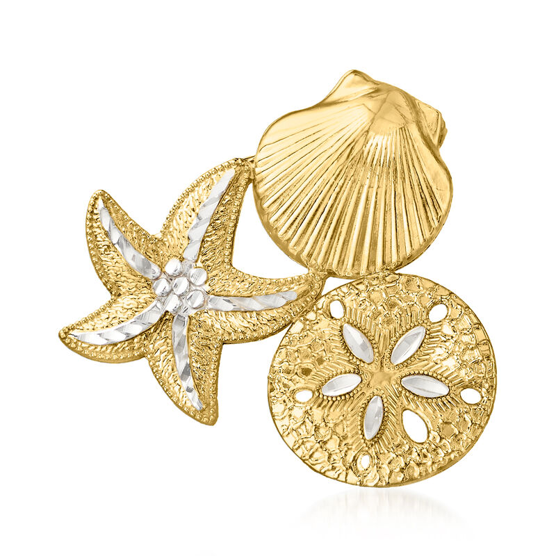 14kt Two-Tone Gold Sea Life Trio Slide Pendant image number 1