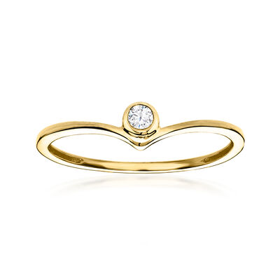 Bezel-Set Diamond Chevron Ring in 18kt Gold Over Sterling