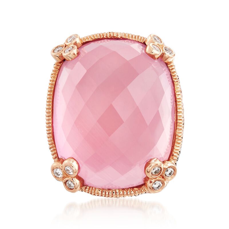 Judith Ripka &quot;Monaco&quot; Rose Quartz and 2.85 ct. t.w. Pink Sapphire Ring With Diamonds in 18kt Rose Gold image number 0
