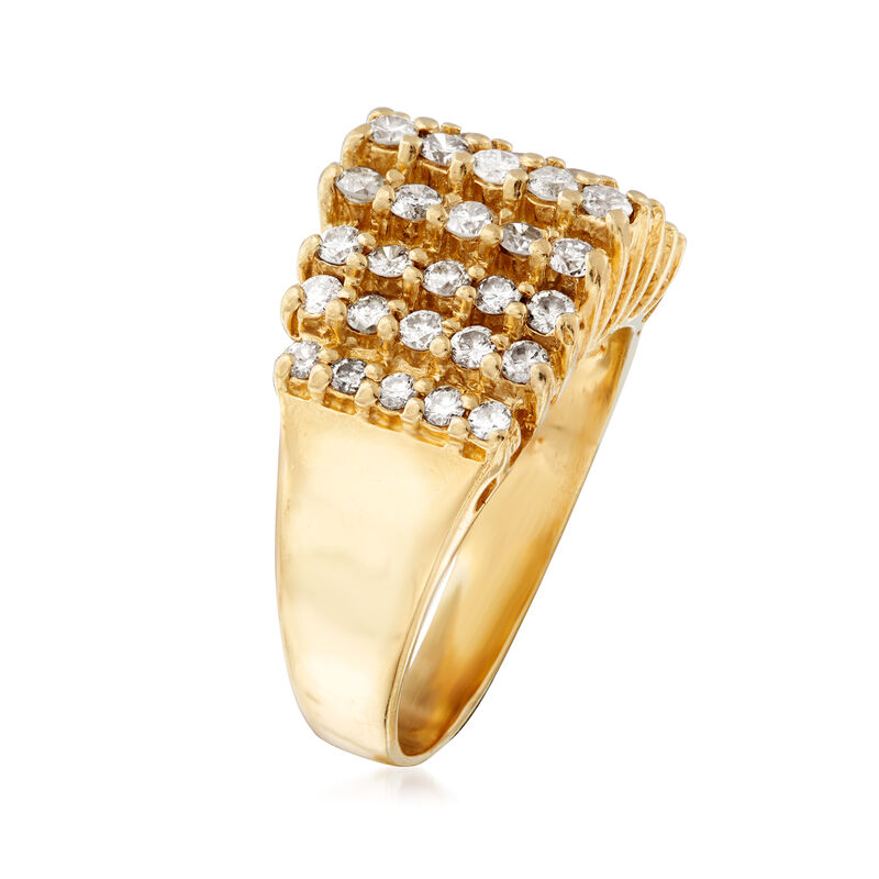 C. 1980 Vintage 1.00 ct. t.w. Multi-Row Diamond Ring in 14kt Yellow Gold. Size 6.5 image number 2