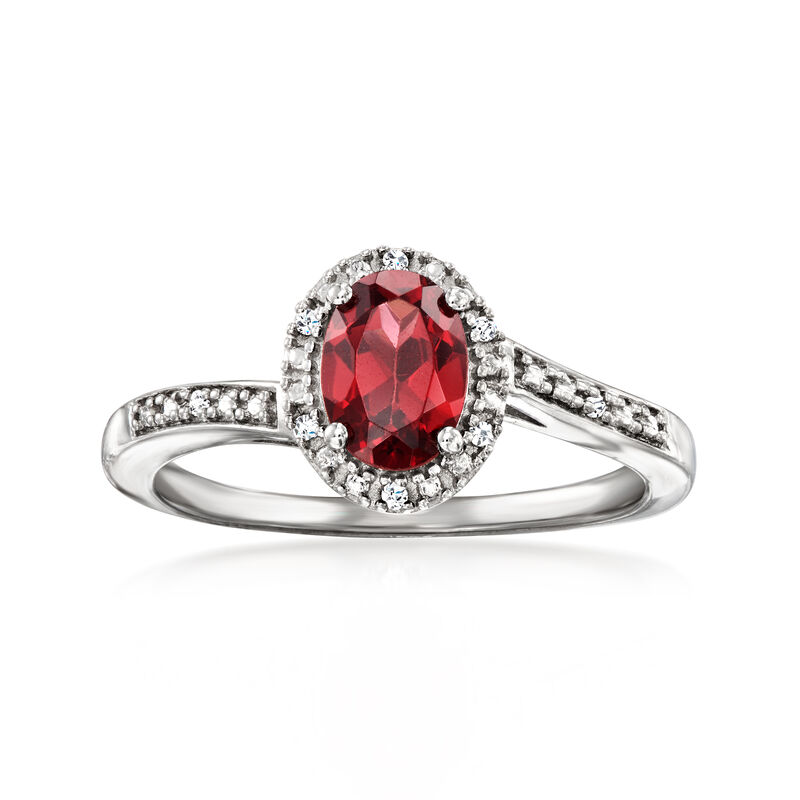 1.00 Carat Garnet Ring with Diamonds in Sterling Silver image number 0