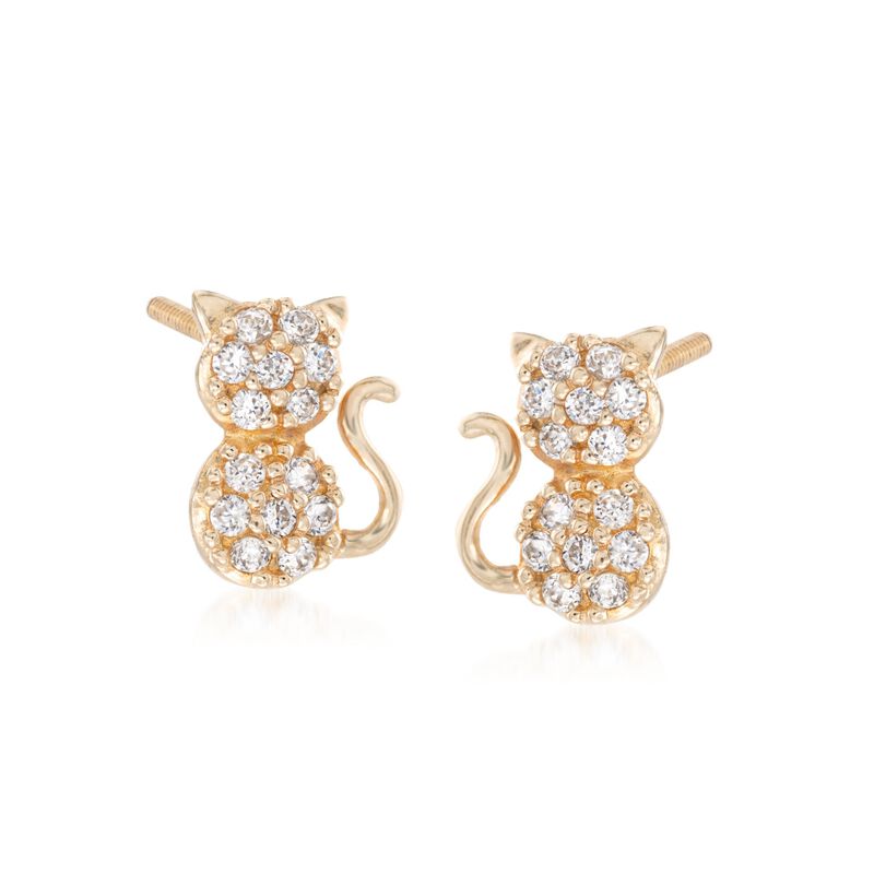Child's .15 ct. t.w. CZ Cat Stud Earrings in 14kt Yellow Gold  image number 0