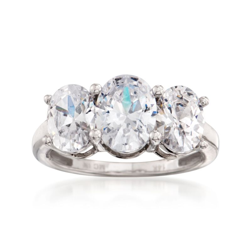 4.00 ct. t.w. Oval CZ Three-Stone Ring in 14kt White Gold image number 0