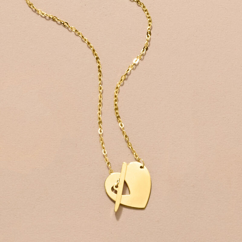 Italian 10kt Yellow Gold Heart Toggle Necklace. 16" image number 4