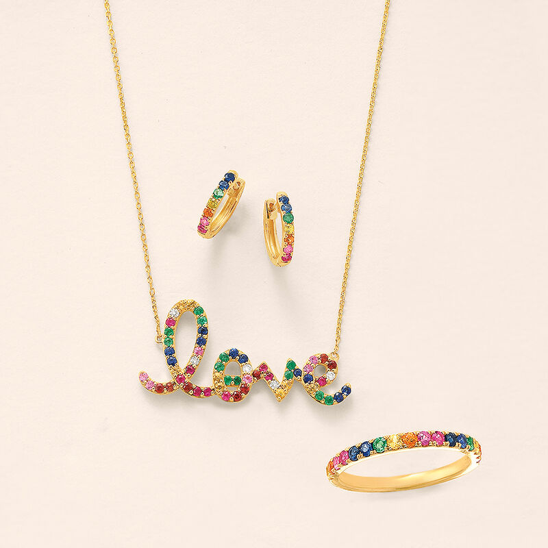 .60 ct. t.w. Multi-Gemstone &quot;Love&quot; Necklace in 14kt Yellow Gold image number 3