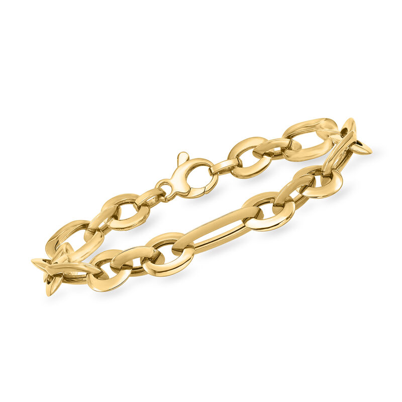 Italian 14kt Yellow Gold Alternating Cable and Paper Clip Link Bracelet. 7.5&quot; image number 0