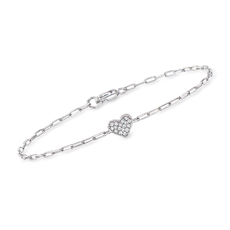.10 ct. t.w. Pave Diamond Heart Paper Clip Link Bracelet in Sterling Silver. 7&quot; image number 0