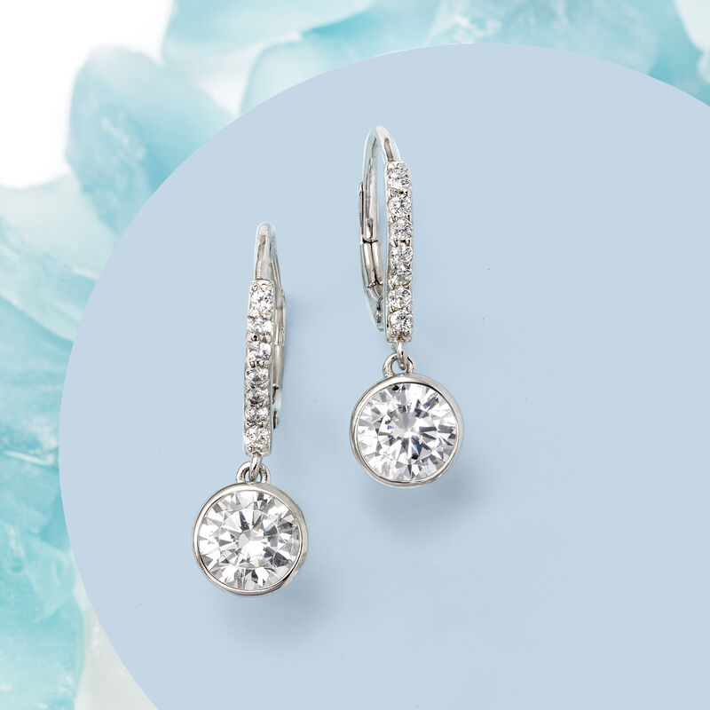 2.40 ct. t.w. Bezel-Set CZ Drop Earrings in Sterling Silver image number 3