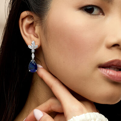 20.00 ct. t.w. Simulated Sapphire Drop Earrings with 5.60 ct. t.w. CZs in Sterling Silver