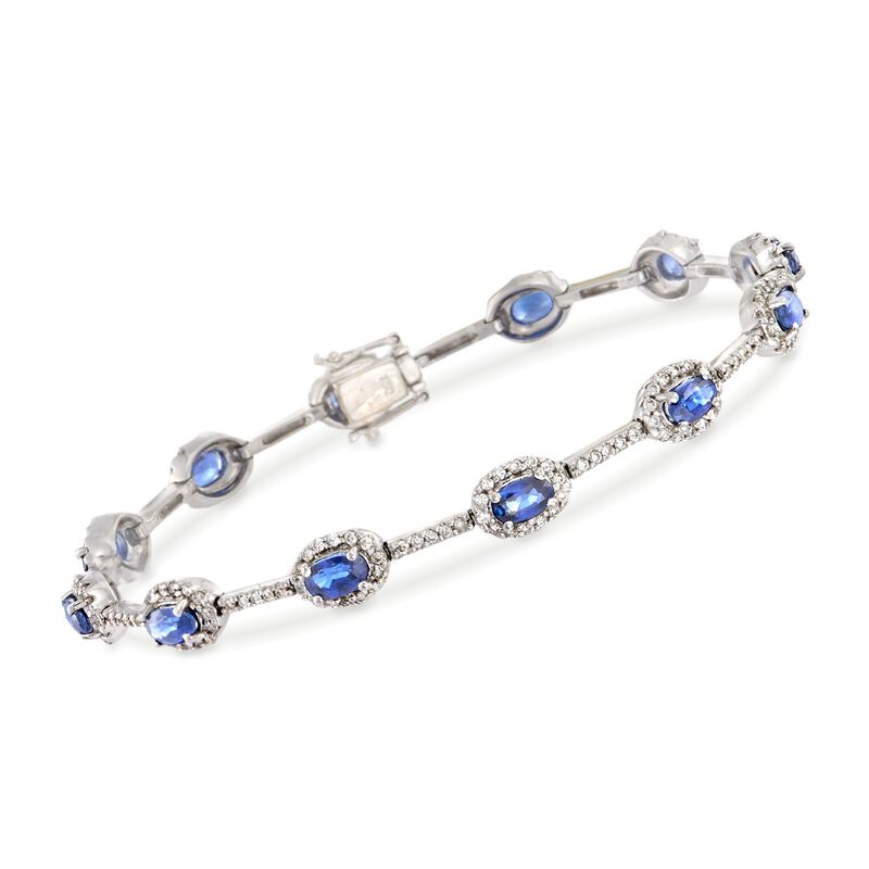 C. 1990 Vintage 3.00 ct. t.w. Sapphire and 1.15 ct. t.w. Diamond Station Bracelet in 18kt White Gold. 6.75&quot; image number 0