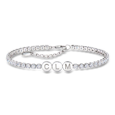 Sterling Silver Personalized Three-Initial Charm Bracelet with 4.50 ct. t.w. CZs