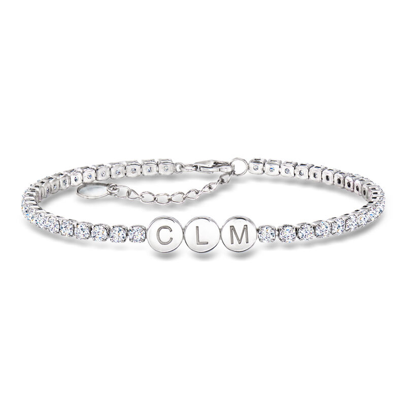Sterling Silver Personalized Three-Initial Charm Bracelet with 4.50 ct. t.w. CZs. 7" image number 0