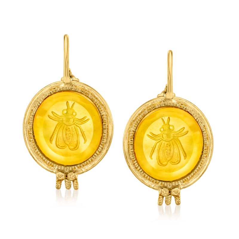 Italian Tagliamonte Mother-of-Pearl and Yellow Venetian Glass Doublet Bumblebee Drop Earrings in 18kt Gold Over Sterling image number 0