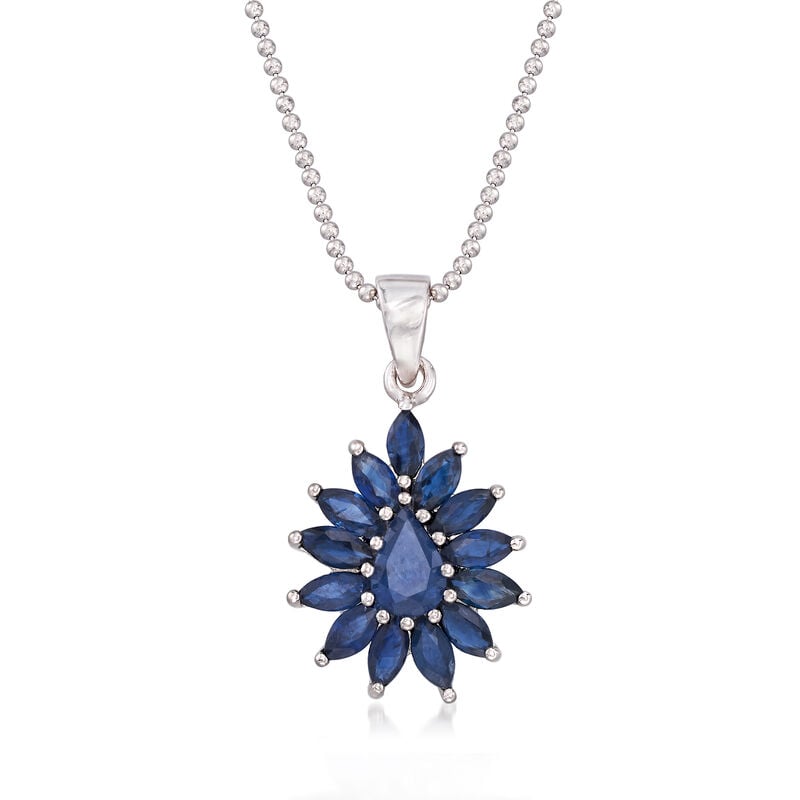 2.60 ct. t.w. Sapphire Cluster Pendant Necklace in Sterling Silver. 18&quot; image number 1