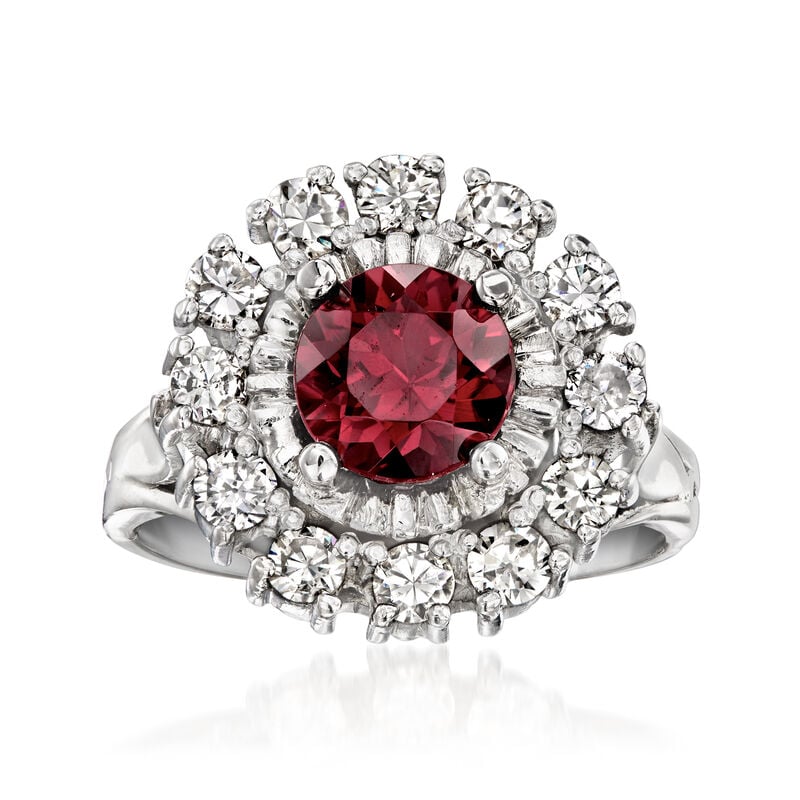 C. 1980 Vintage 1.65 Carat Rhodolite Garnet and 1.00 ct. t.w. Diamond Ring in Platinum. Size 7 image number 0