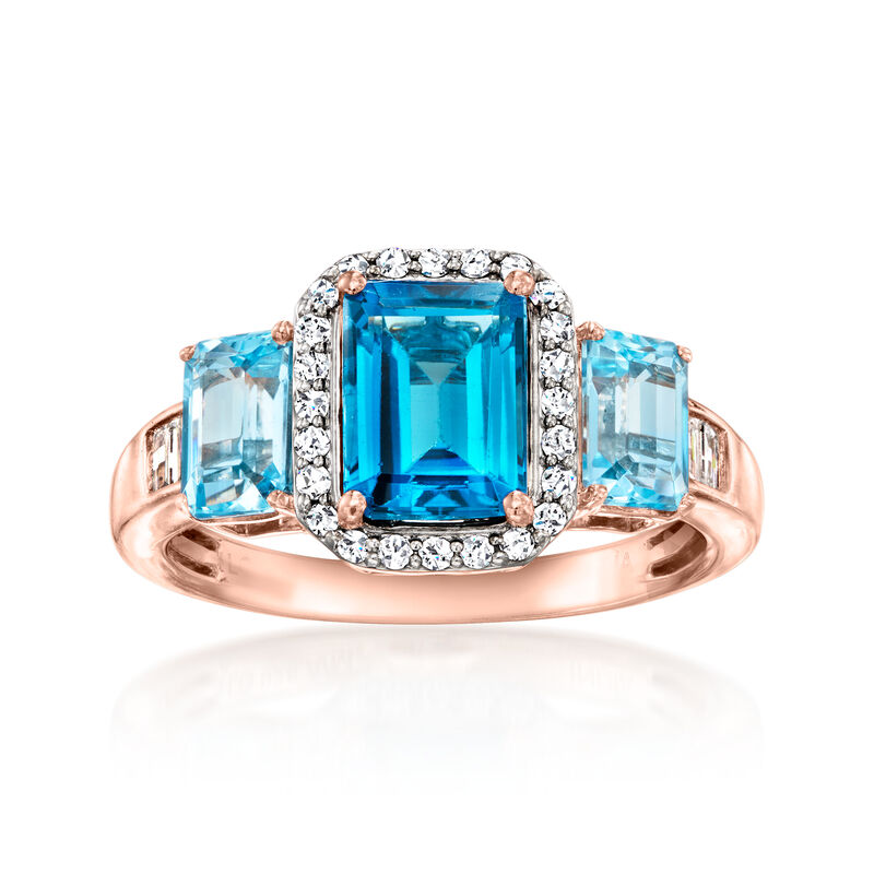 3.20 ct. t.w. London and Sky Blue Topaz Ring with .20 ct. t.w. Lab-Grown Diamonds in 18kt Rose Gold Over Sterling image number 0